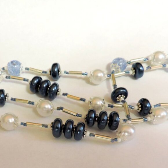 Hand Crafted Blue, White & Silver ... Long Necklace 38" - Picture 10 of 10